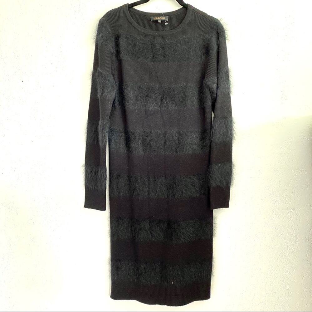 Jaeger Crew Neck Fuzzy Stripe Sweater Dress Size Medium